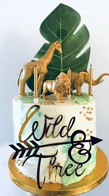 Wild And Three Birthday Cake Topper 3 Year Old Jungle Safari Adventure • £5