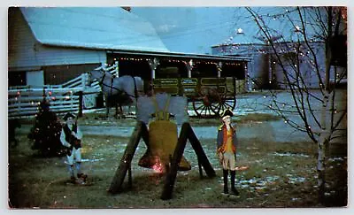 $9 • Buy Ingraham IL~Santa Claus & Reindeer Visit Mullins Farm~Christmas 1960s Postcard
