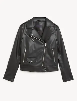 BRAND NEW WITH TAGS - Marks & Spencer Faux Leather Biker Jacket - UK 10 | BLACK • £40