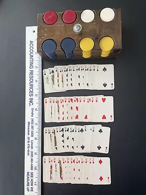 Vintage Miniature Bakelite Poker Chips W/Wood Caddy+Miniature Cards Incomplete • $31