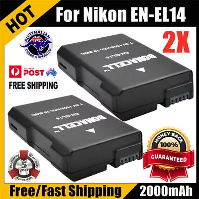2x 2000mAh EN-EL14 Rechargeable Battery For Nikon D3100 D3200 D5100 D5200 P7000 • $26.99