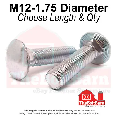 M12-1.75 Class 4.6 Round Head Carriage Bolt Zinc Clear (Choose Length & Qty) • $349.87