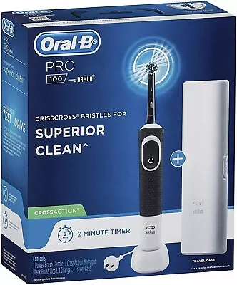 Oral-B PRO 100 CROSSACTION Rechargeable Electric Toothbrush Midnight Black NEW • $49.99