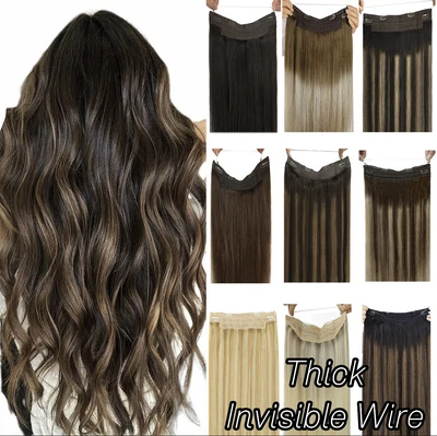 $30.59 • Buy Wire Hair Extensions 100% Remy Human Hair Hidden One Piece Thick Weft Balayage