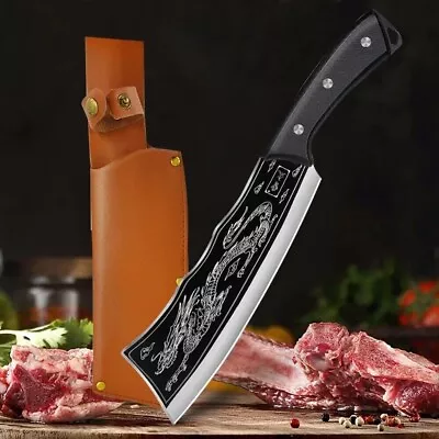 Meat Cleaver Butcher Kitchen Knife Serbian Chef Knife With Sheath Chopping Bone • $13.89