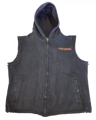 Harley Davidson Hooded Vest Mens Size L Tall Large Black Jacket Liner Motorcycle • $44.99