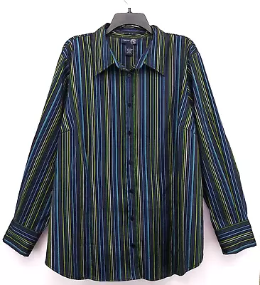 Venezia Jeans Shirt Womens 22/24 Blue Striped Long Sleeve Button Up Blouse • $12.22