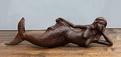 Cast Iron Rustic Nautical Siren Mermaid In Repose On Ocean Bed Sculpture 13 L • $37.99