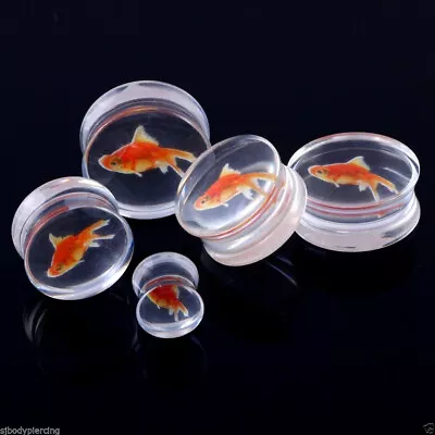 1 Pair Cute Liquid Goldfish Double Flared Saddle Ear Plug Flesh Tunnel Stretcher • £3.91