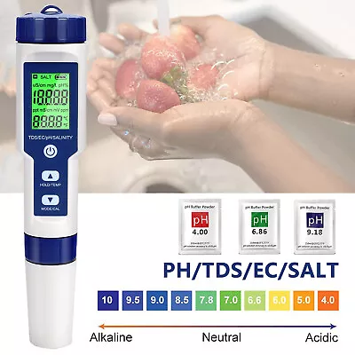 £18.99 • Buy 5IN1 PH Meter TDS/EC/Salt/Temper Water Quality Monitor Tester Pen Pool Aquarium