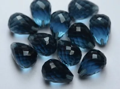 6 Pcs Hydro London Blue Quartz Briolette Tear Drop Faceted Beads Half Drill 14MM • $24.20