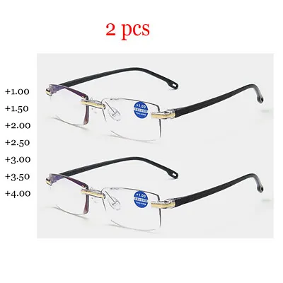 £7.45 • Buy 2 Pack Rimless Reading Glasses Plastic Anti Blue Light Lens +1.0 1.5 2.0 3.0 4.0