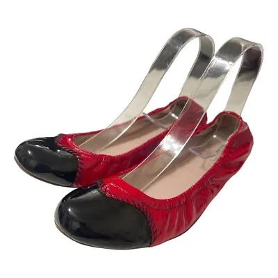 Miu Miu Women’s Patent Leather Ballet Flats Red Black Size 38 8 • $95