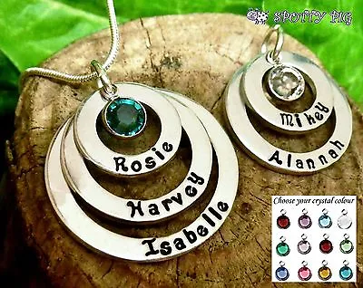 £14.95 • Buy Personalised Necklace Names Birthstones Childs Gift Mum Hand Stamped Mother