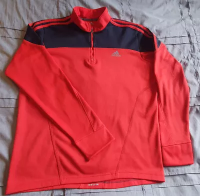 Adidas Running Climalite Top Mensred Size L Thumb Holes Excellent Condition • £14.49