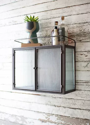 Kalalou Double Door Corrugated Glass And Metal Wall Cabinet Storage Organizer • $285