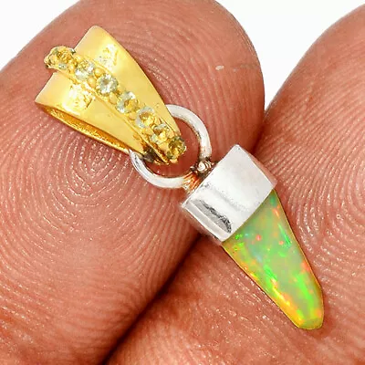 18k Gold Plating -  Ethiopian Opal Rough & Moldavite  Silver Pendant CP19792 • $21.99