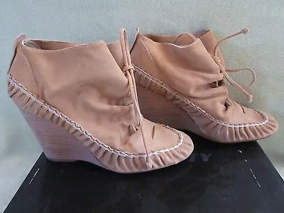 Miss Sixty Hiroki 10 Camel  Leather Slip On Tie Bootie Boots NIB Really CUTE! • $79.99