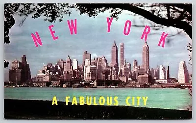 New York In Lg Pink Letters~A Fabulous City~Fabulous Skyscraper Skyline~Vtg PC • $3.70