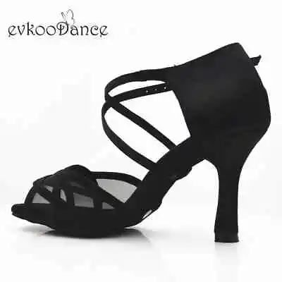 8.3 Cm Heel Height Comfortable Black Satin With Mesh Latin Shoes For Women • $52.03