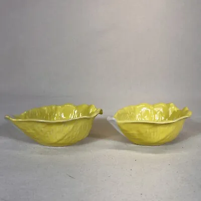 Secia Made In Portugal Majolica 7  Hand Painted Yellow Cabbage Leaf Bowls EUC!! • $24.99
