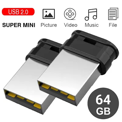 2 Pack 64 GB Mini USB 2.0 Flash Drive Pendrive USB Super Tiny Flash Memory Stick • $12