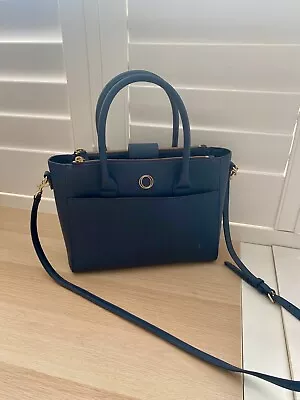Oroton Navy Leather Top Handle/ Cross Body Bag With Gold Accents • $90
