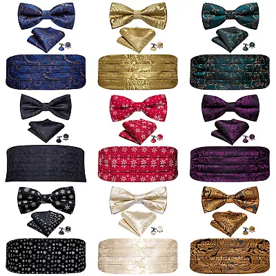 Cummerbund And Bow Tie Set Silk Floral Paisley Solid Mens Cummerbunds Wedding • $19.99