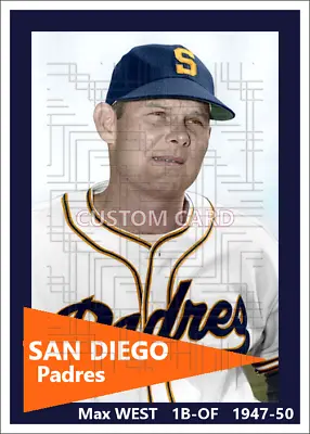 Max West - C. 1947-50 San Diego Padres - 2.5 X 3.5 Custom Card (blank Back) • $3.50