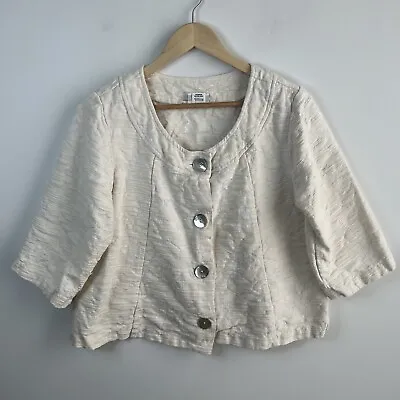 HABITAT Women’s Jacket Medium Button Ivory 3/4 Jacket Top Textured Lagenlook • $34