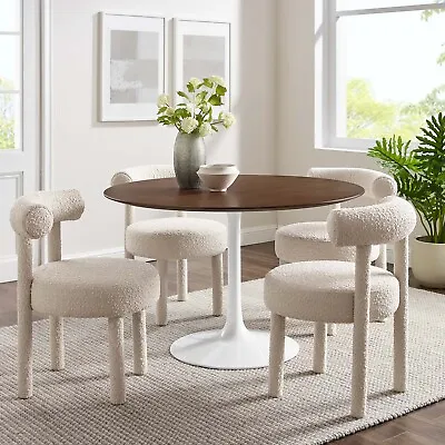 Modway Mid-Century Modern 47  Round Walnut Wood Top Metal Pedestal Dining Table • $784