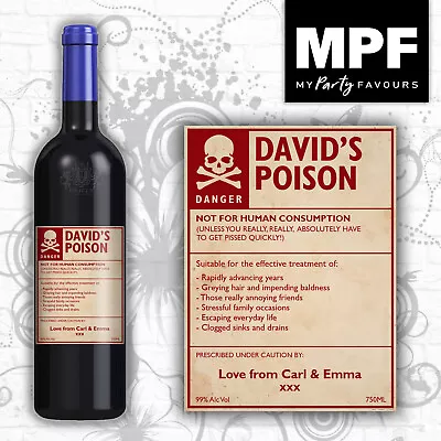 £3 • Buy Personalised Birthday Wine Vodka Gin Bottle Label - Poison - Funny Novelty Gift