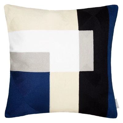 £3.99 • Buy Geometric Embroidered Cushion Navy Blue Grey Top Throw Sofa Pillow Cover UK 18in