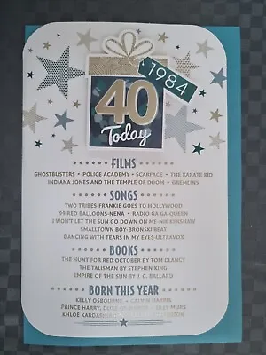 40th Birthday Card Male Year You Were Born Events From 1984 (9 X 6 ) 40 Forty • £3.99