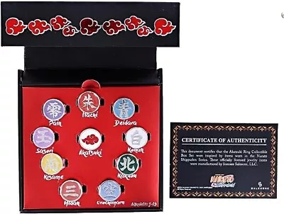 $99.99 • Buy Naruto Shippuden Akatsuki 10 Ring Collectible Box Set Adjustable 9-13 Ring Size