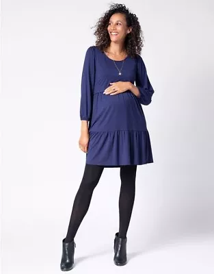 Seraphine Navy Blue Tiered Maternity And Nursing Dress • £11.50