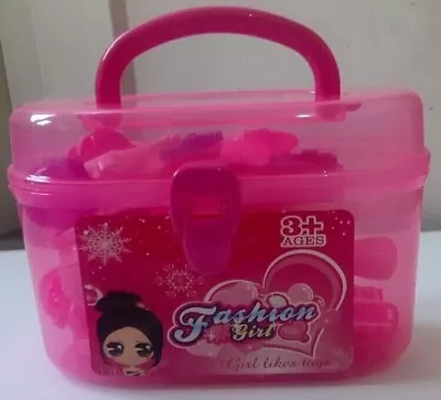 Pretend Make Up Kids Girls Hairdressing Toys Play Makeup Kit Carry Case Set Pink • £15.50