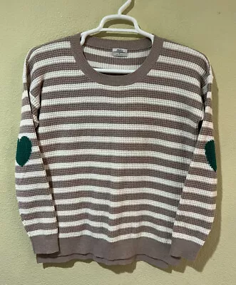 Madewell Wallace Waffle Knit Heart Elbow Patches Sweater Top Sz S Wool Blend T2 • $34