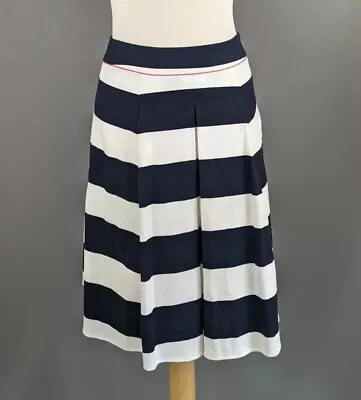 Laura Ashley Size 8 Navy Blue White Striped Sailor Skirt Pleated Zip  • £8