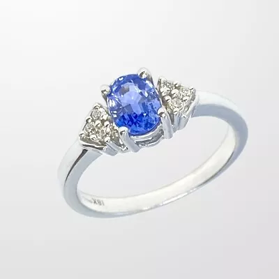 £1895 • Buy Hallmarked 18ct White Gold, Blue 1ct Sapphire & Diamond Ring. Size O 1/2 18k 750