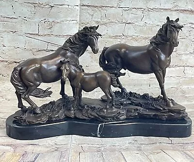 Large Bronze Sculpture Horse & Foal 20 LBS Figurine Signed After PJ MENE Art • $349