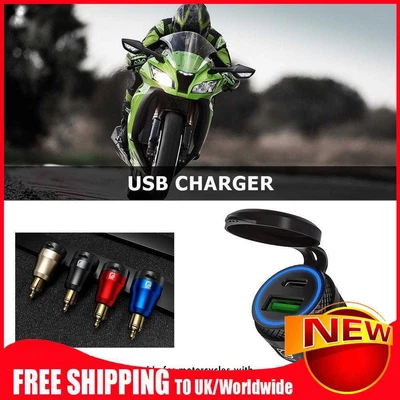 £10.56 • Buy DIN Plug To QC3.0 + PD USB Charger W/ LED Light For Motorcycle (Black+Blue)