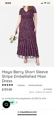 Maya Berry Short Sleeve Stripe Embellished Maxi Dress • £49.99