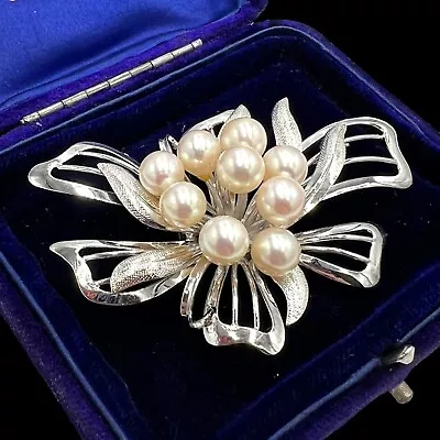 Antique Vintage Deco 925 Sterling Silver Akoya Pearl Pendant Pin Brooch 15.5g • $50