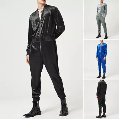 Fashion Mens Velevt Zip Up Long Jumpsuits Playsuits Pants Trousers Bottoms Plus • $26.56