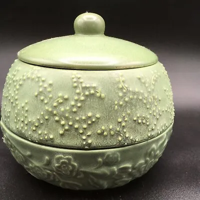 Vtg Art Pottery Maya Angelou Green Ceramic 3 Tier Pot Bowl Hallmark Floral 5x6” • $35