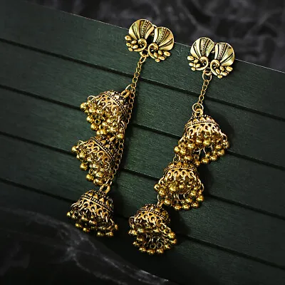 Vintage Classic Gold Jhumka Tassel Bell Drop Dangle Ethnic Gypsy Women Earrings • $3.29