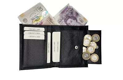 Mens Leather Wallet RFID Safe Credit  Card Holder & Coin Pocket & ID Window Gift • £16.95