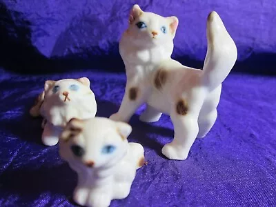 3 Vintage Miniature Blue Eyed White & Brown Siamese Cat Porcelian Figurines • $10.45