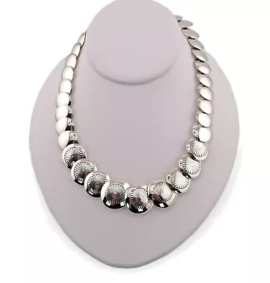 Native American Handmade Navajo Pearls Graduated Saucer Concho Necklace Sterling • $525